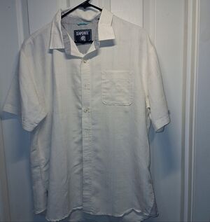 Seapointe Men's Cream Short Sleeve Button Down Shirt Wool Blend Large